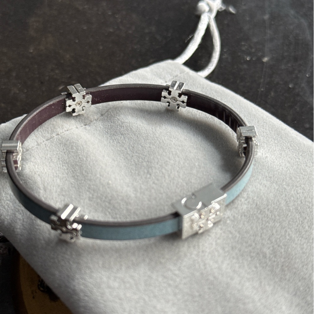 EXTRA PRICE SLASH!!! Tory Burch Silver and blue leather magnetic clasp Bracelet!